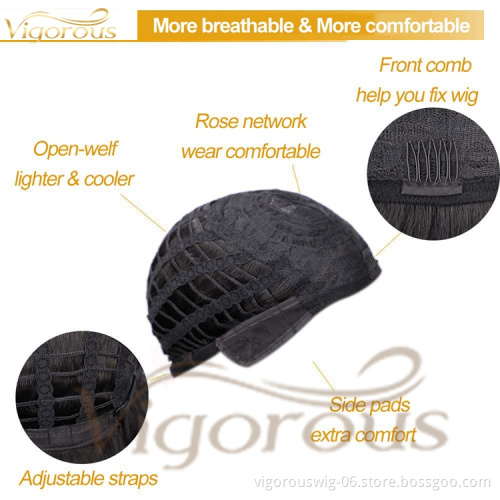 Vigorous Short Wavy Wigs for Black Women African American Synthetic Black Hair Wigs with Bangs Heat Resistant Cosplay Wig